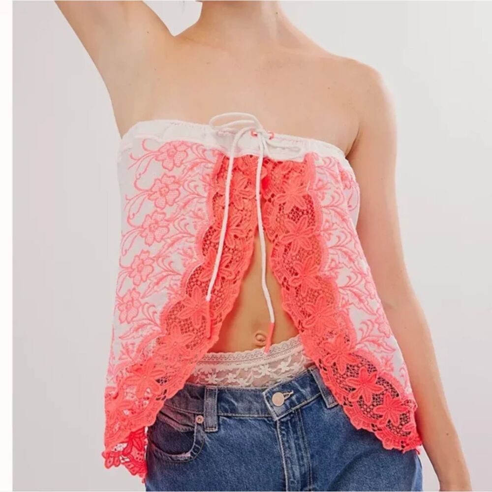 Free People Day Glow Tube Top White and Pink Lace Size S